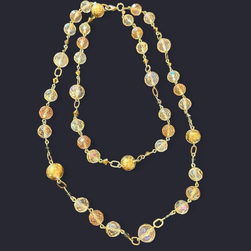 Gold Double Strand Necklace with Elegant Beads